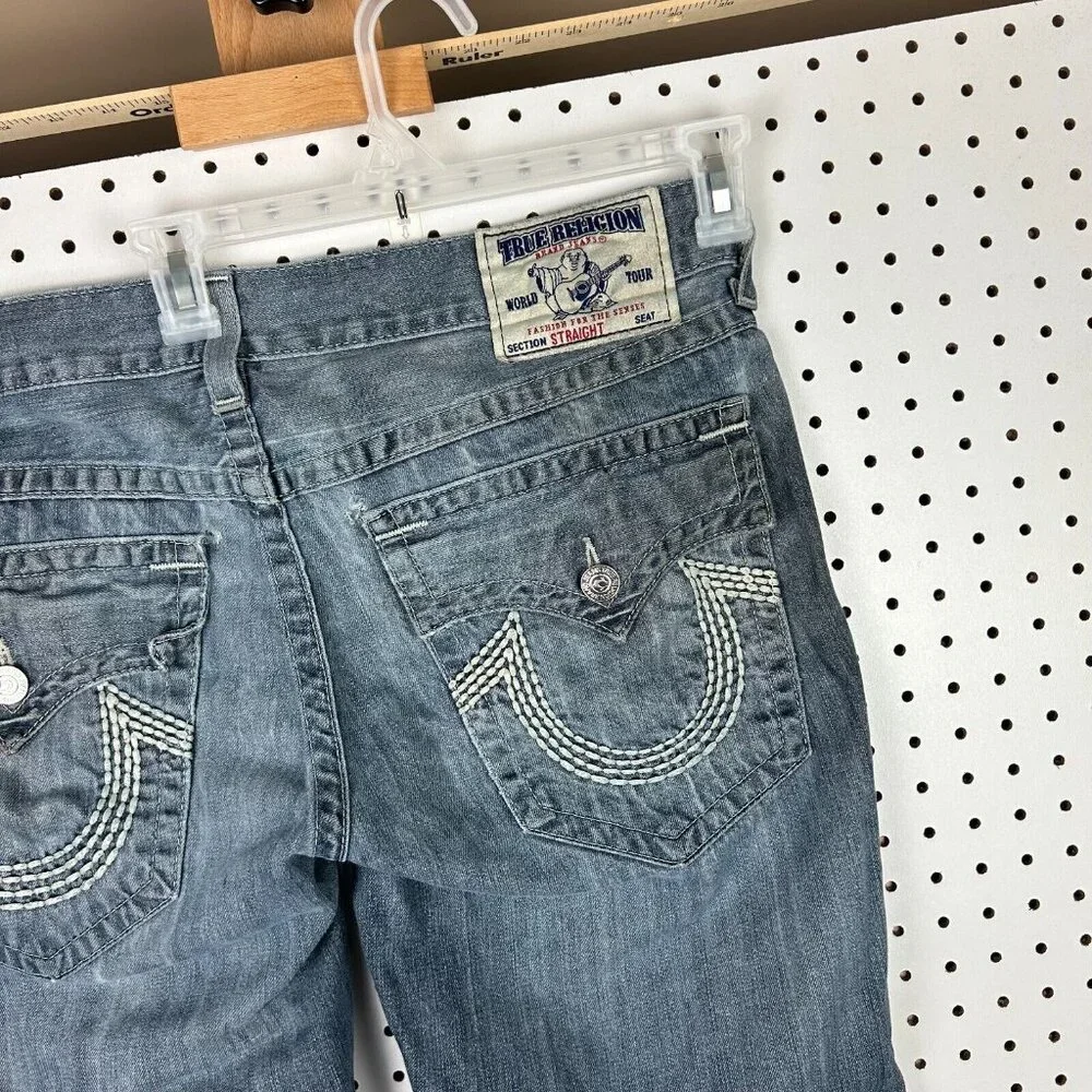 True Religion‎ Straight Baggy Y2K Jeans 38x28 Grunge Worn Streetwear Skater Wide